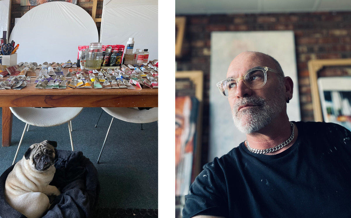 Artist Corné Eksteen and his dog